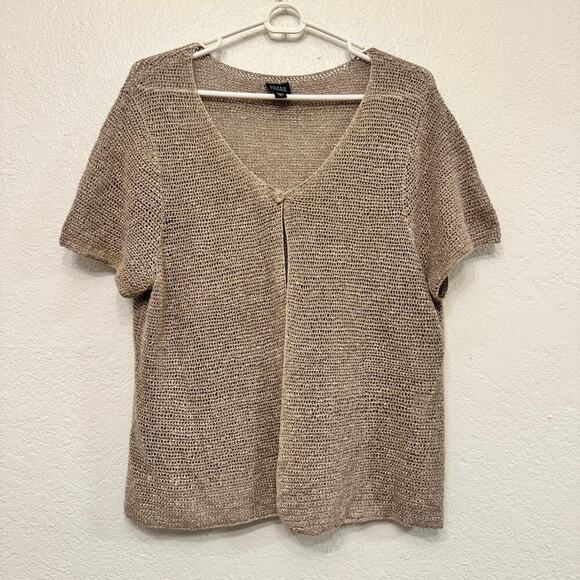 Eileen Fisher Hand Crochet Linen Melange Cardigan XL Taupe Sheer Cottagecore - Picture 2 of 6